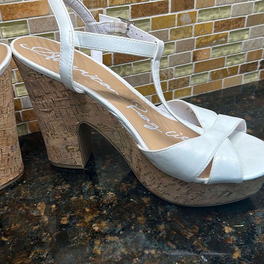 American Page White Cork Heel Shoes